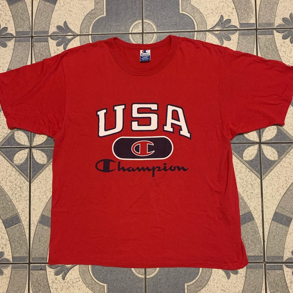 Vintage Champion USA Spellout Logo Tee Sz XXL